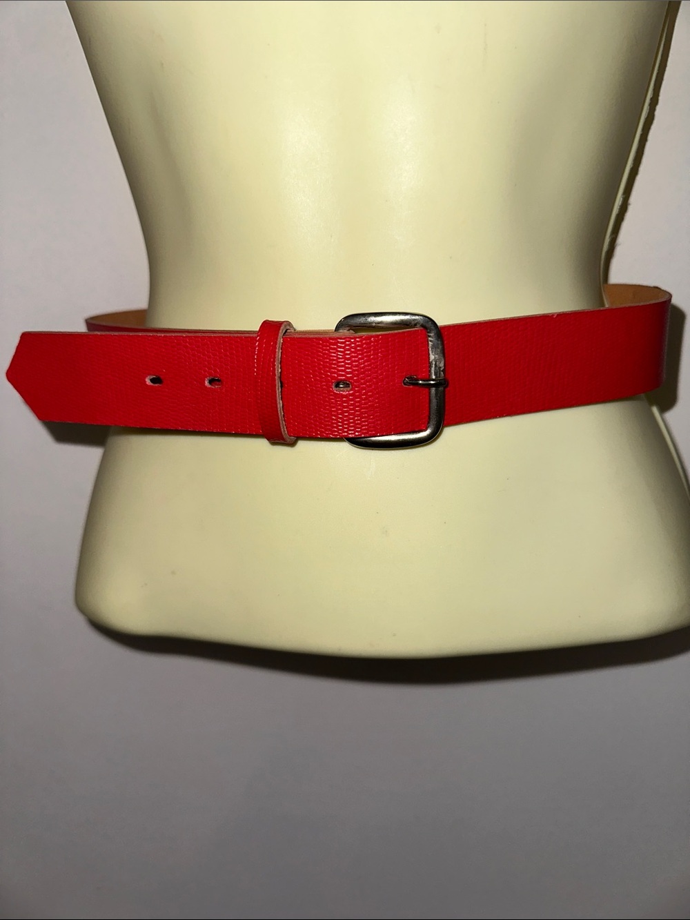 Vintage NWOT‎ Red Textured Faux Leather Belt with Classic Silver Buckle